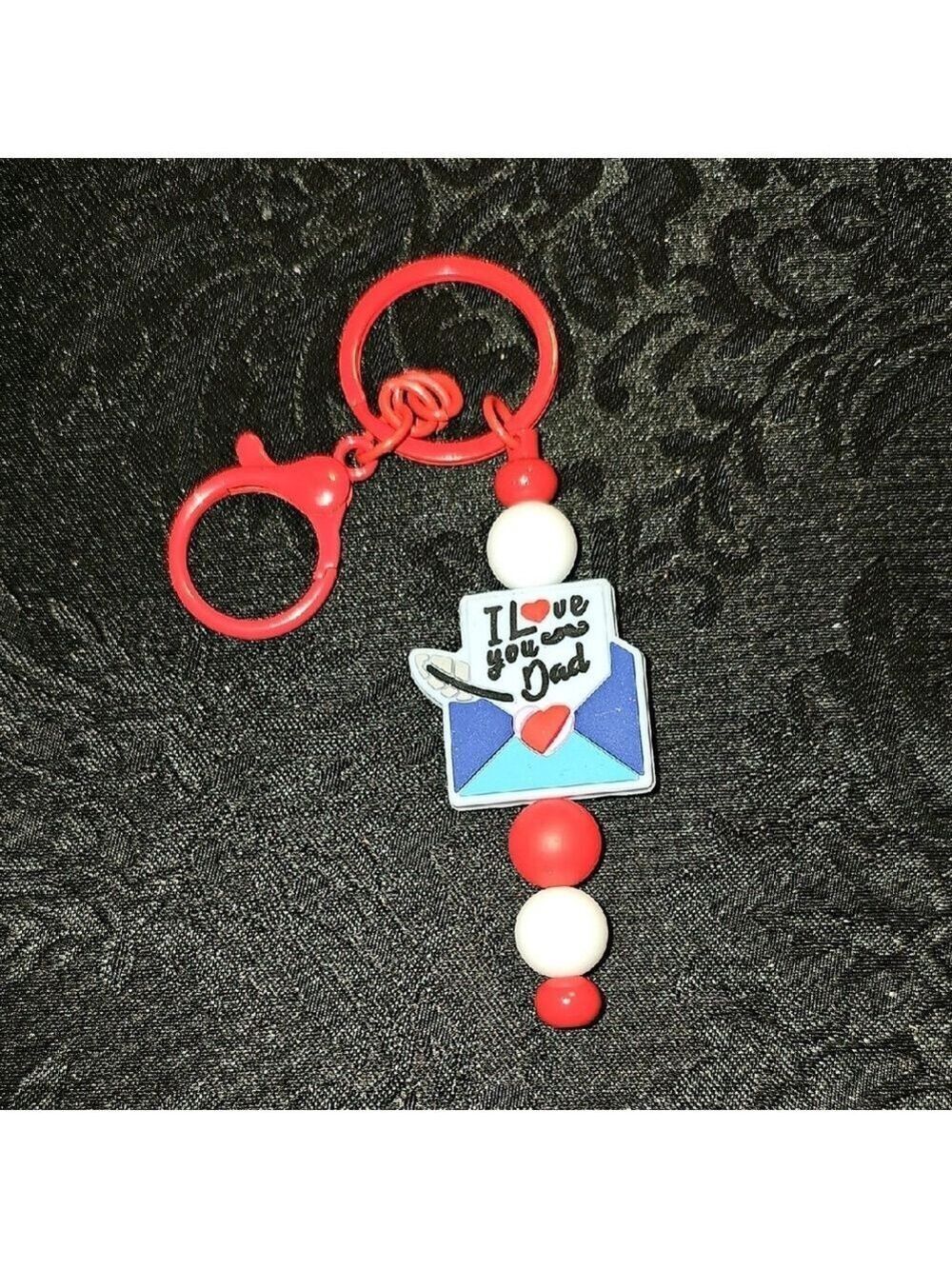 Handmade Red and White Keychain with I Love You Dad Heart Charm
